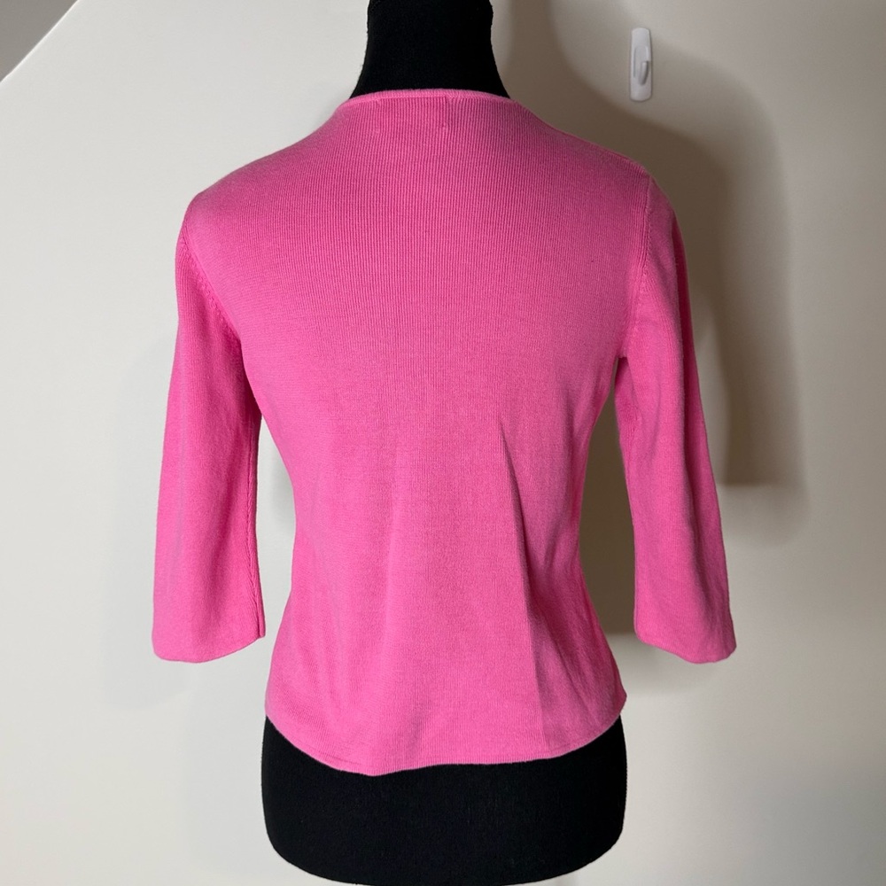DESIGNERS ORIGINALS PETITE Pink V Neck Knit Pullover Sweater L Embroidered Small - Picture 9 of 10